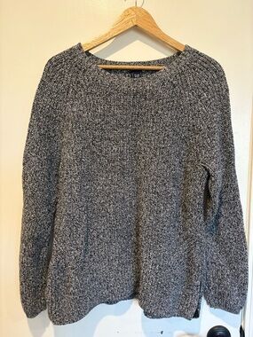 GAP Women’s Large Cotton Black Marled Crewneck Sweater with Side Snaps
